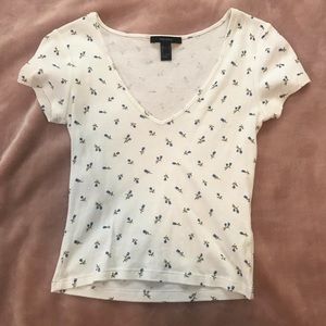 White Floral V-neck
